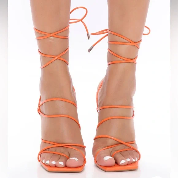 Fashion Nova Shoes Orange Tie Up Leg Heels Poshmark